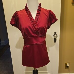 Ann Taylor Rich Red Ruffled Blouse